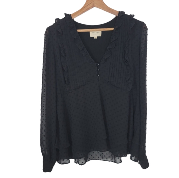 Sezane Mirta Blouse Black Ruffle Buttons Size 36 US 4 - Picture 2 of 9